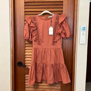 English Factory flounce sleeve mini cotton dress color : Terracotta